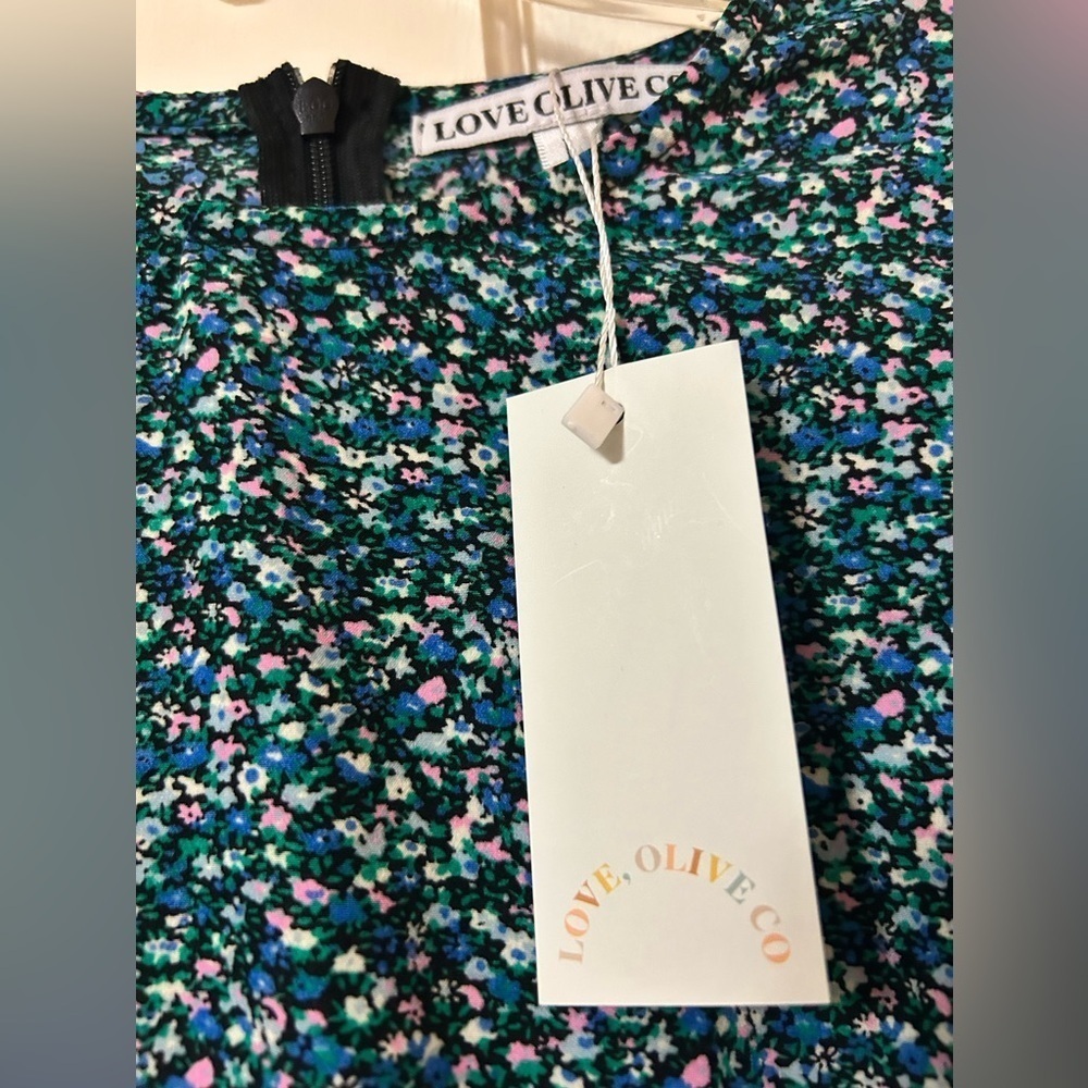 NWT Love Olive Co. Floral Mini Dress Bishop Sleeve Peasant Cottage Babydoll - Picture 8 of 13